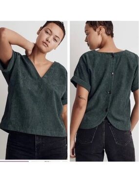 Madewell Renata V-Neck Corduroy Top Forest Green Sizr Small